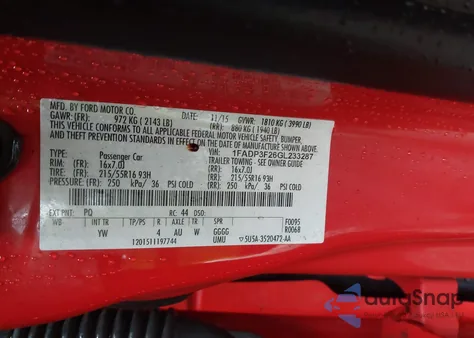 2016 Ford Focus Se from USA, damaged, VIN 1FADP3F26GL233287